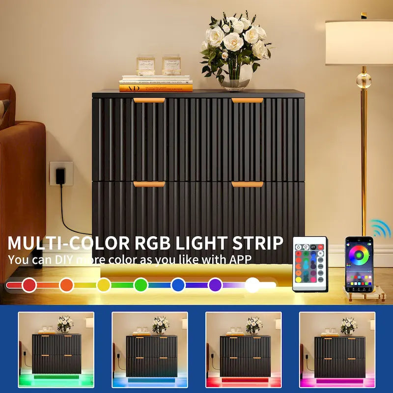 2 Drawers File Cabinet LED Lighting Lateral Filing Cabinet for Home Office