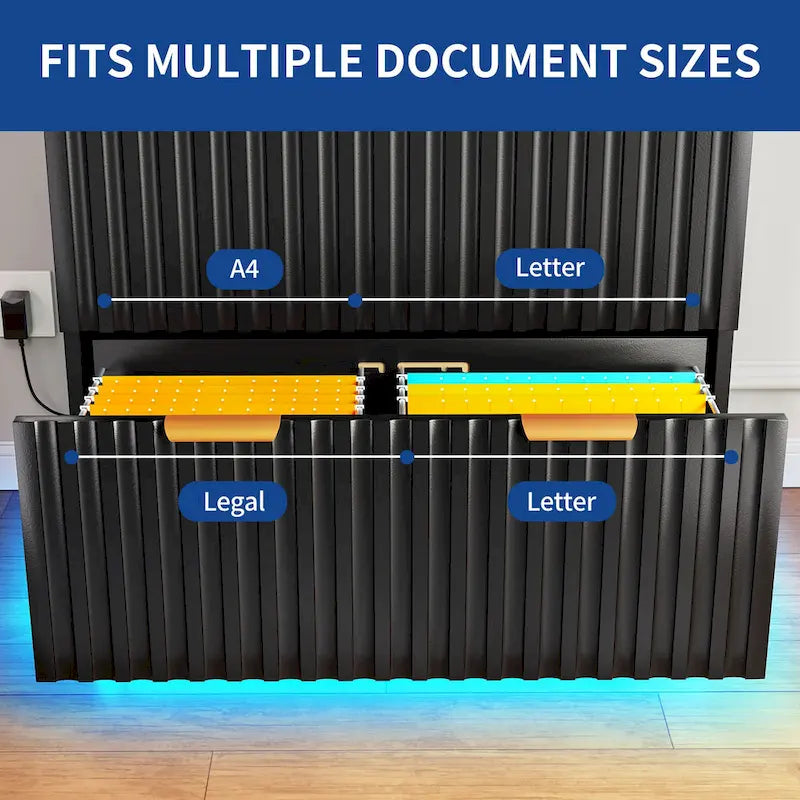 2 Drawers File Cabinet LED Lighting Lateral Filing Cabinet for Home Office