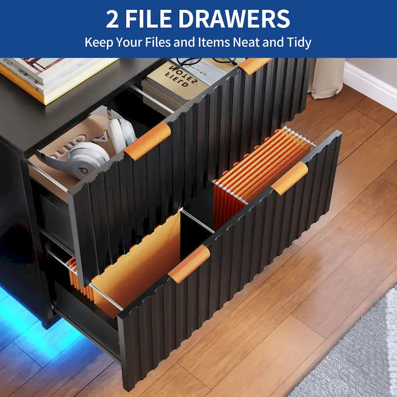2 Drawers File Cabinet LED Lighting Lateral Filing Cabinet for Home Office