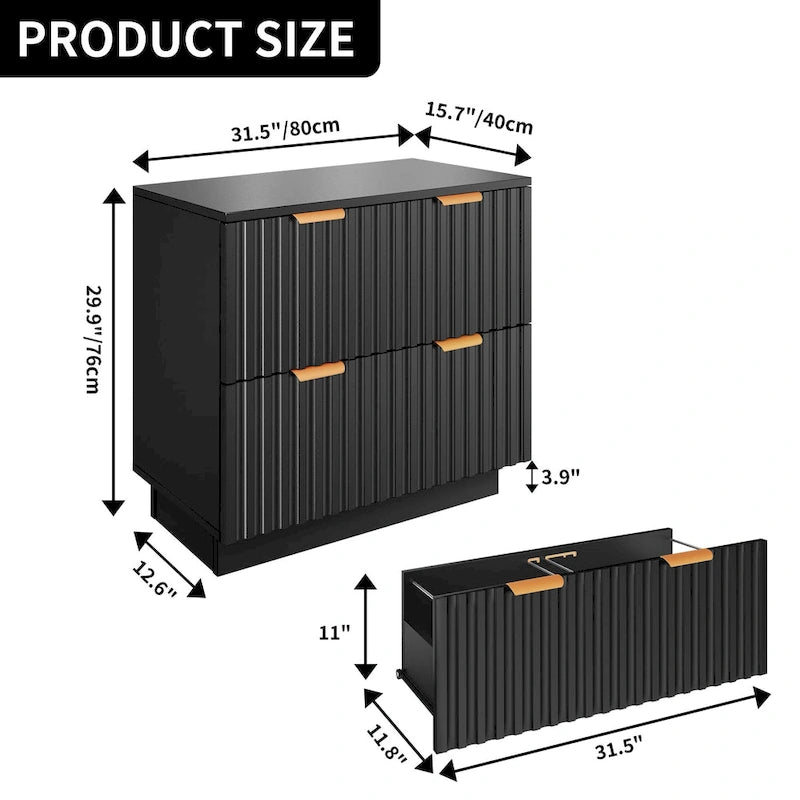 2 Drawers File Cabinet LED Lighting Lateral Filing Cabinet for Home Office