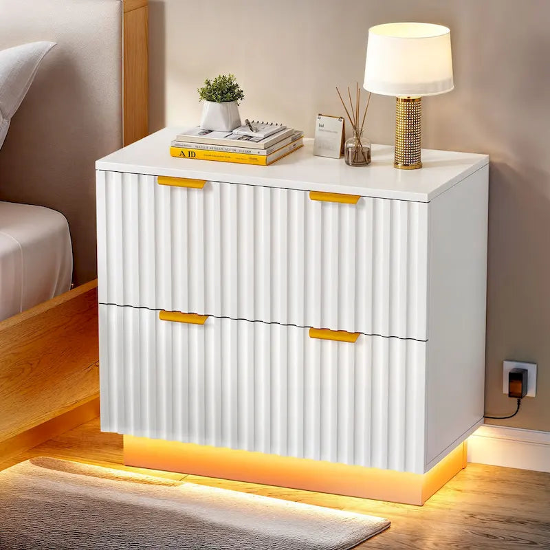 2 Drawers File Cabinet LED Lighting Lateral Filing Cabinet for Home Office