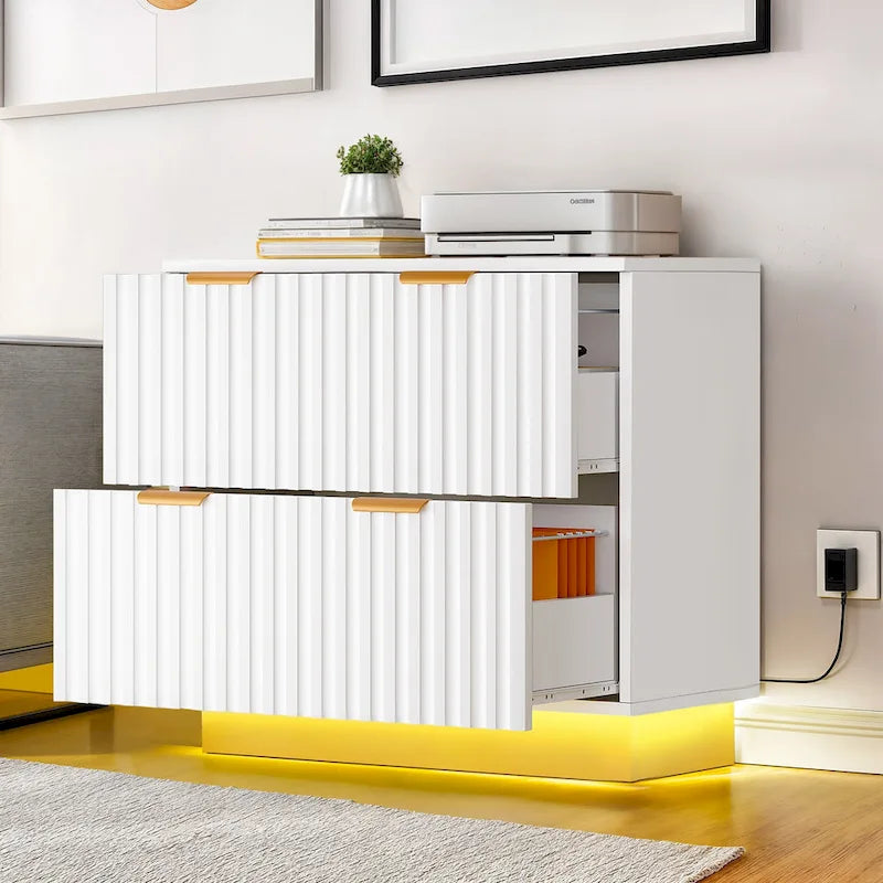 2 Drawers File Cabinet LED Lighting Lateral Filing Cabinet for Home Office