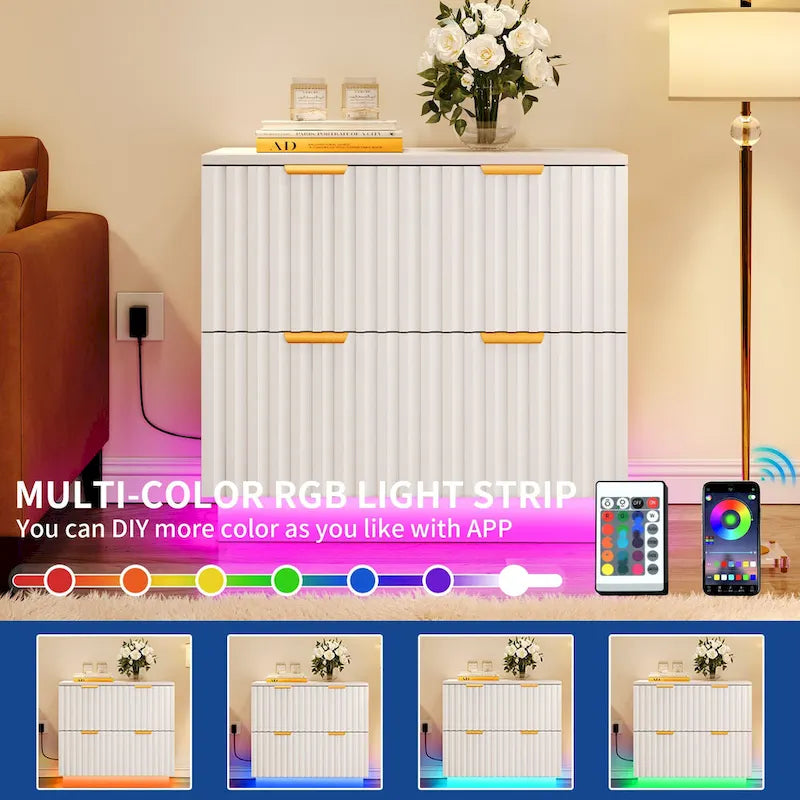 2 Drawers File Cabinet LED Lighting Lateral Filing Cabinet for Home Office