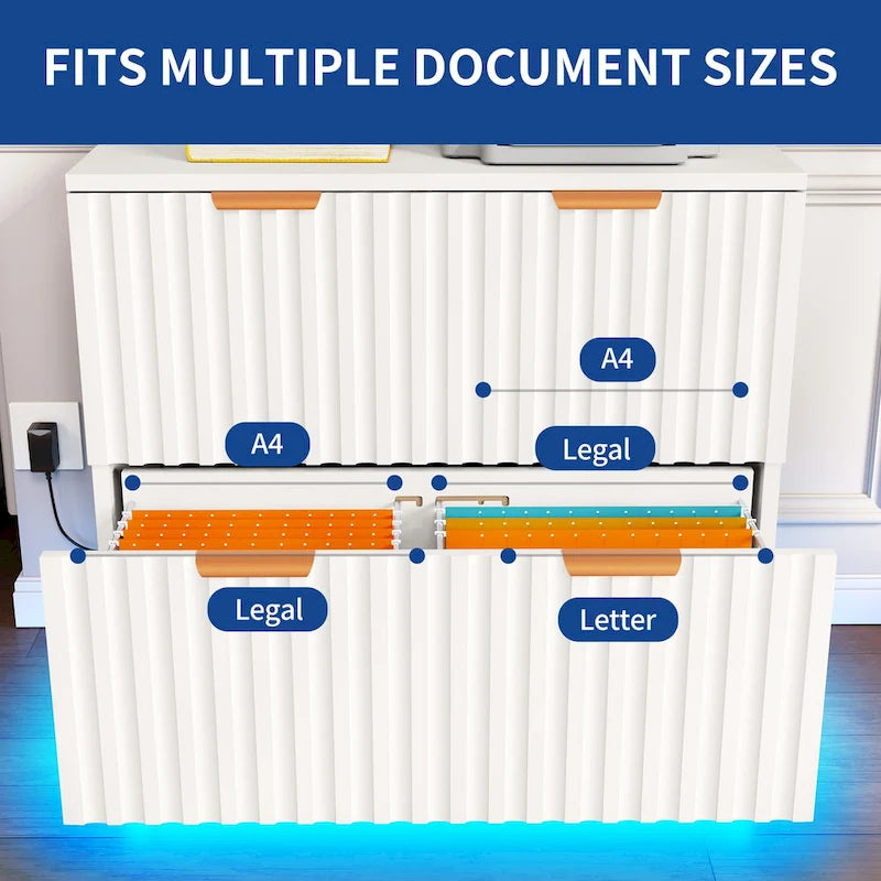 2 Drawers File Cabinet LED Lighting Lateral Filing Cabinet for Home Office