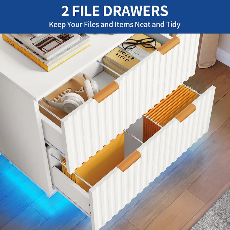 2 Drawers File Cabinet LED Lighting Lateral Filing Cabinet for Home Office