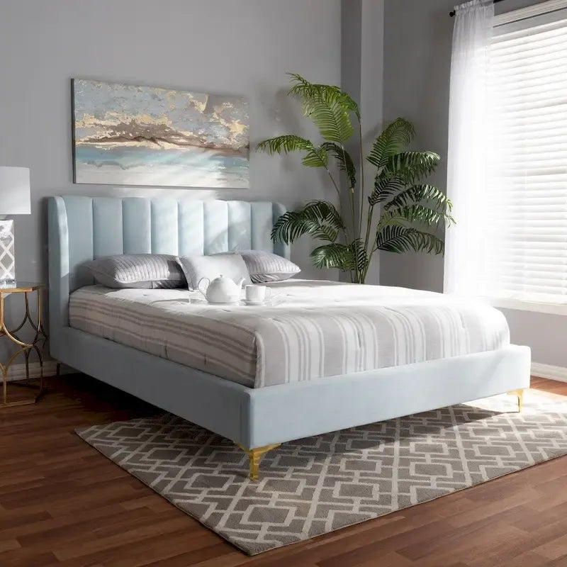 Glam Velvet Fabric Platform Bed