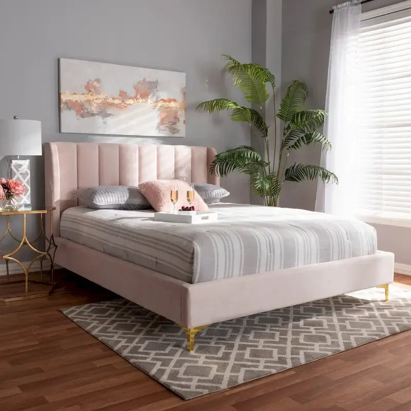 Glam Velvet Fabric Platform Bed