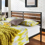 Low Profile Metal Platform Bed with Wood Finish Panels