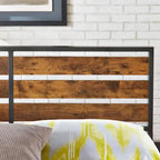 Low Profile Metal Platform Bed with Wood Finish Panels