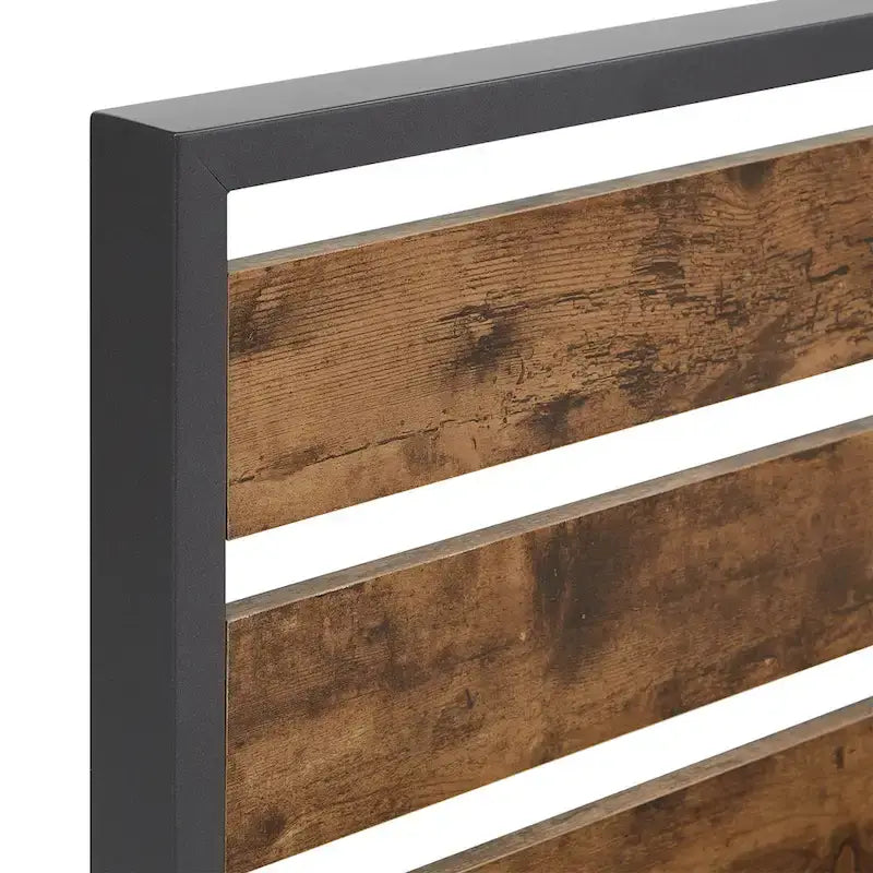 Low Profile Metal Platform Bed with Wood Finish Panels