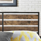 Low Profile Metal Platform Bed with Wood Finish Panels