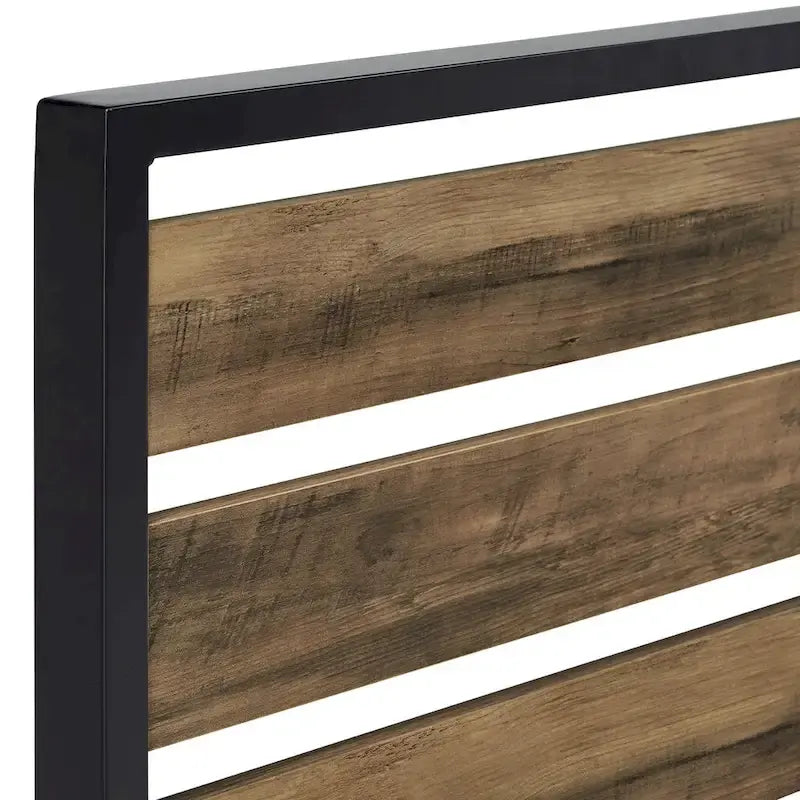Low Profile Metal Platform Bed with Wood Finish Panels