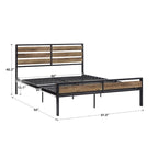 Low Profile Metal Platform Bed with Wood Finish Panels