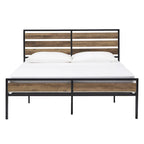 Low Profile Metal Platform Bed with Wood Finish Panels