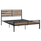 Low Profile Metal Platform Bed with Wood Finish Panels