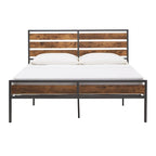 Low Profile Metal Platform Bed with Wood Finish Panels