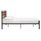 Low Profile Metal Platform Bed with Wood Finish Panels