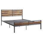 Low Profile Metal Platform Bed with Wood Finish Panels