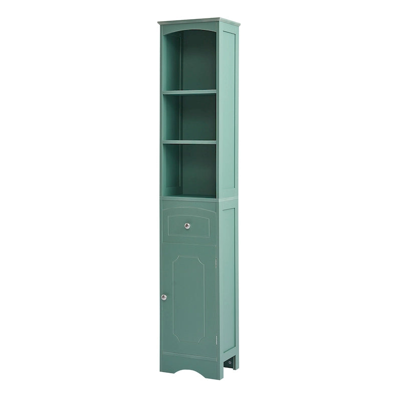 Freestanding Linen Tower Tall Bathroom Storage Cabinet with Drawer MDF and Adjustable Shelf