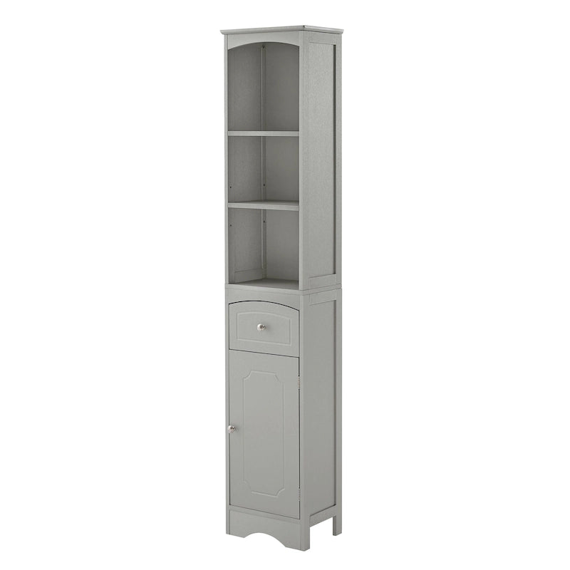 Freestanding Linen Tower Tall Bathroom Storage Cabinet with Drawer MDF and Adjustable Shelf
