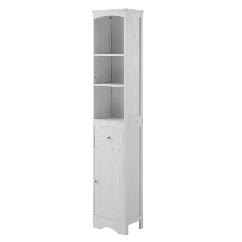 Freestanding Linen Tower Tall Bathroom Storage Cabinet with Drawer MDF and Adjustable Shelf