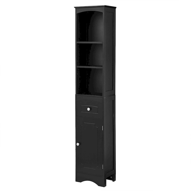 Freestanding Linen Tower Tall Bathroom Storage Cabinet with Drawer MDF and Adjustable Shelf