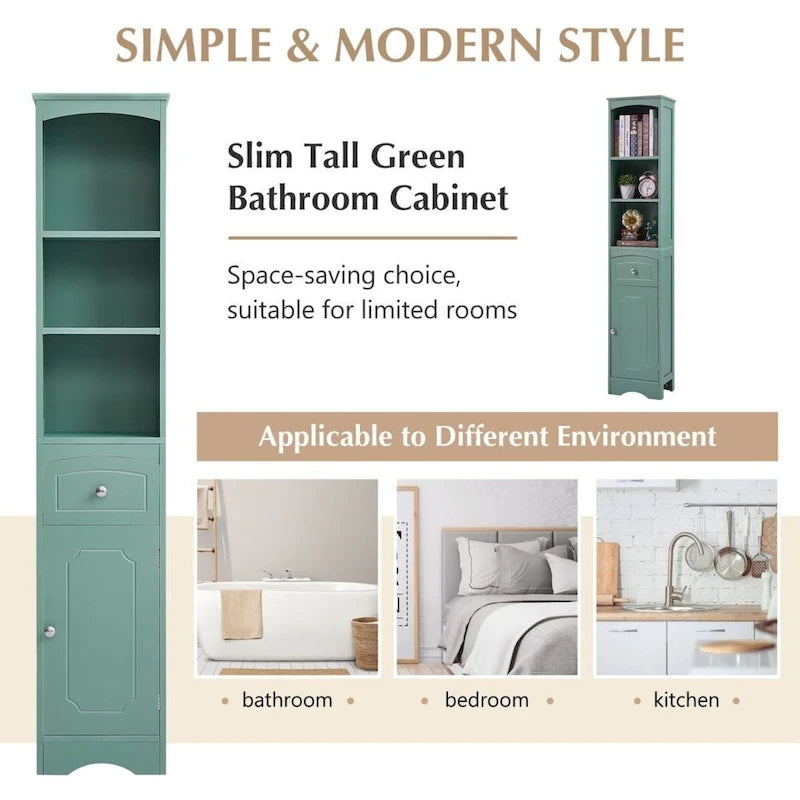 Freestanding Linen Tower Tall Bathroom Storage Cabinet with Drawer MDF and Adjustable Shelf