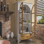 Oak Finish Wooden Curio Cabinet Display Storage Case Bathroom Cabinet - 70.9Hx31.5W