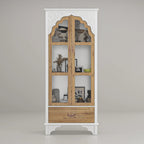 Oak Finish Wooden Curio Cabinet Display Storage Case Bathroom Cabinet - 70.9Hx31.5W