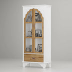 Oak Finish Wooden Curio Cabinet Display Storage Case Bathroom Cabinet - 70.9Hx31.5W