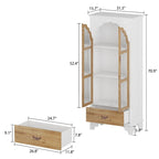 Oak Finish Wooden Curio Cabinet Display Storage Case Bathroom Cabinet - 70.9Hx31.5W