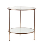 26 Gold Glass And Iron Round End Table With Shelf - 24.25x24.25x26.25