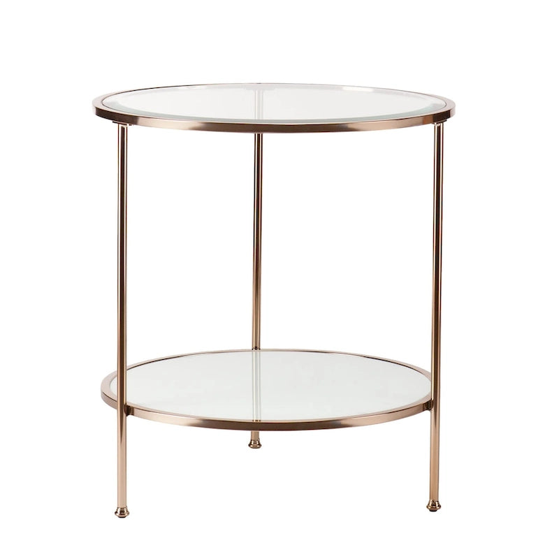 26 Gold Glass And Iron Round End Table With Shelf - 24.25x24.25x26.25