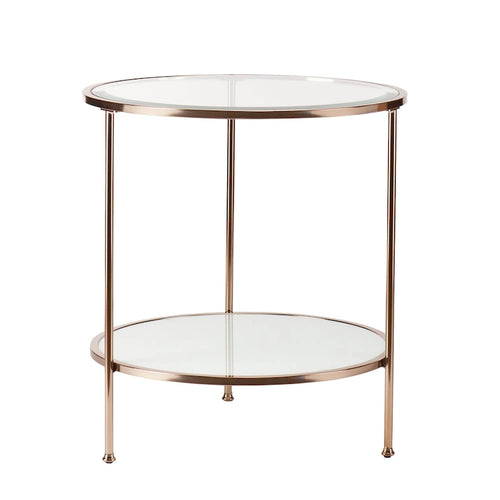 26 Gold Glass And Iron Round End Table With Shelf - 24.25x24.25x26.25