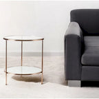 26 Gold Glass And Iron Round End Table With Shelf - 24.25x24.25x26.25