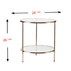 26 Gold Glass And Iron Round End Table With Shelf - 24.25x24.25x26.25