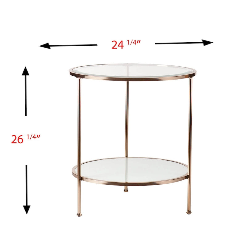 26 Gold Glass And Iron Round End Table With Shelf - 24.25x24.25x26.25