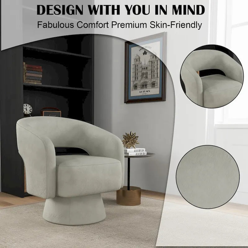 360 Degree Swivel Barrel Upholstered Modern Armchair