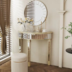Silver Mirrored Half Moon Console Table Sofa Table - 35.4x31.6 inch