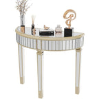 Silver Mirrored Half Moon Console Table Sofa Table - 35.4x31.6 inch