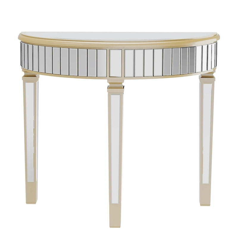 Silver Mirrored Half Moon Console Table Sofa Table - 35.4x31.6 inch