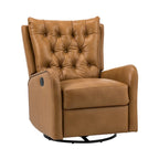 Mid-century Genuine Leather Recliner with Metal Base