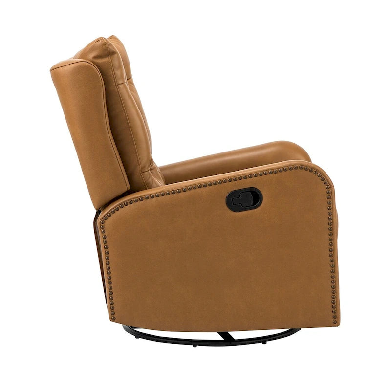 Mid-century Genuine Leather Recliner with Metal Base