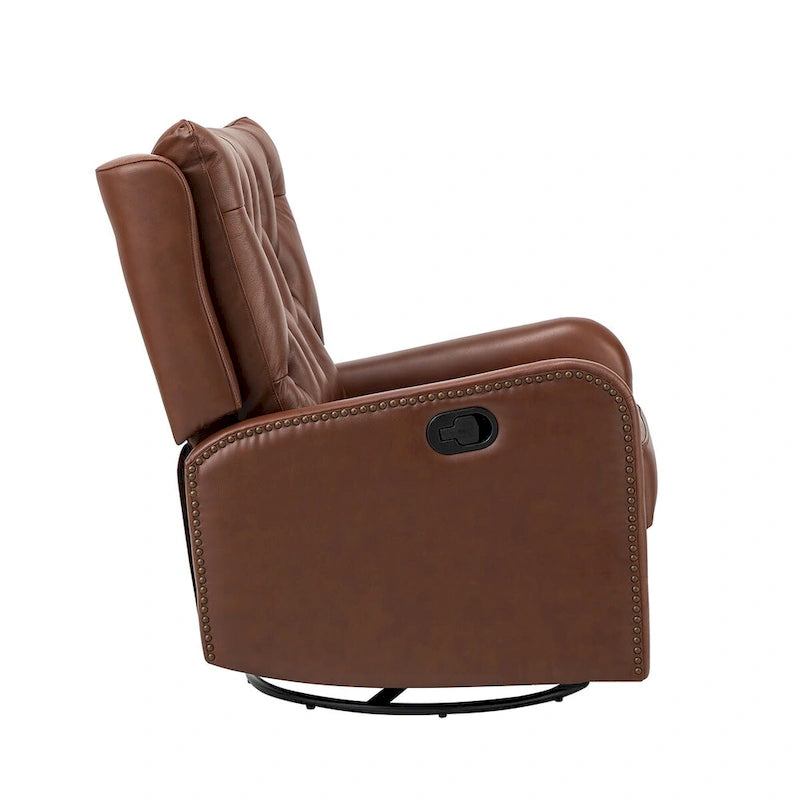 Mid-century Genuine Leather Recliner with Metal Base