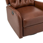 Mid-century Genuine Leather Recliner with Metal Base