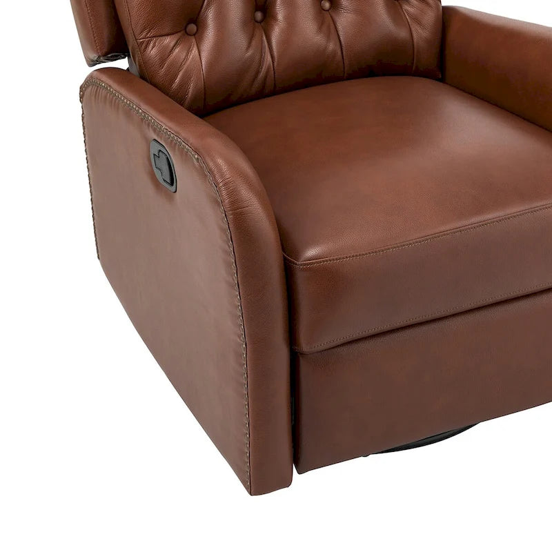 Mid-century Genuine Leather Recliner with Metal Base
