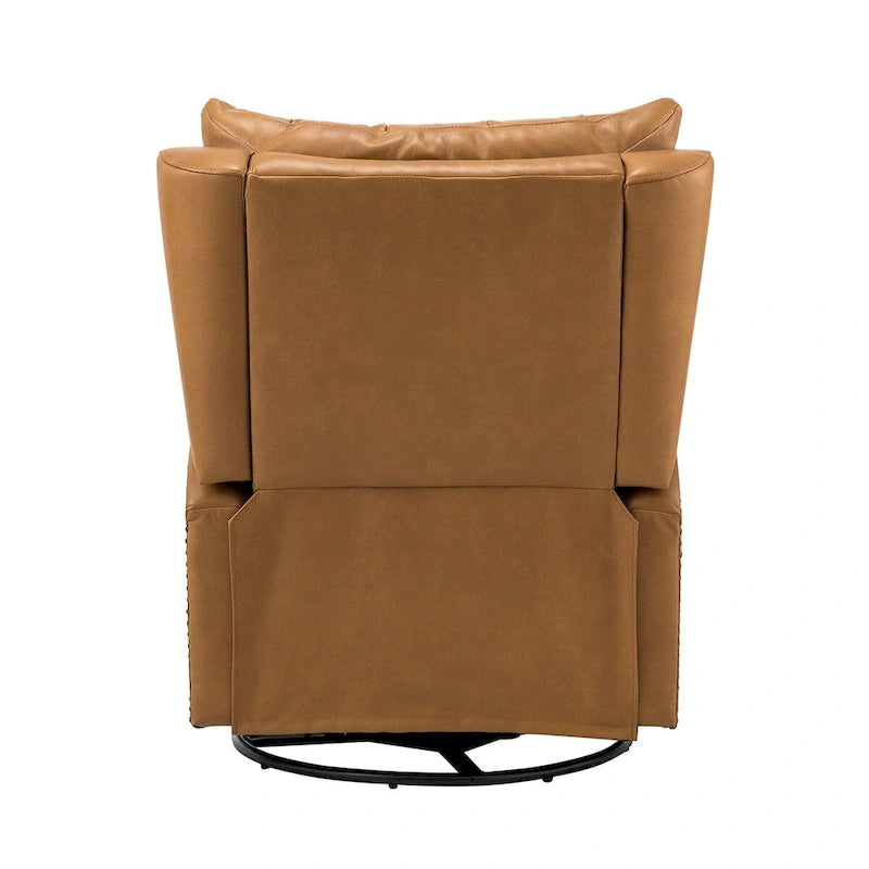 Mid-century Genuine Leather Recliner with Metal Base