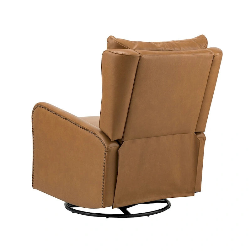 Mid-century Genuine Leather Recliner with Metal Base