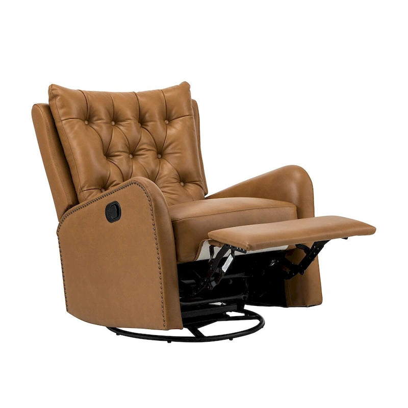 Mid-century Genuine Leather Recliner with Metal Base