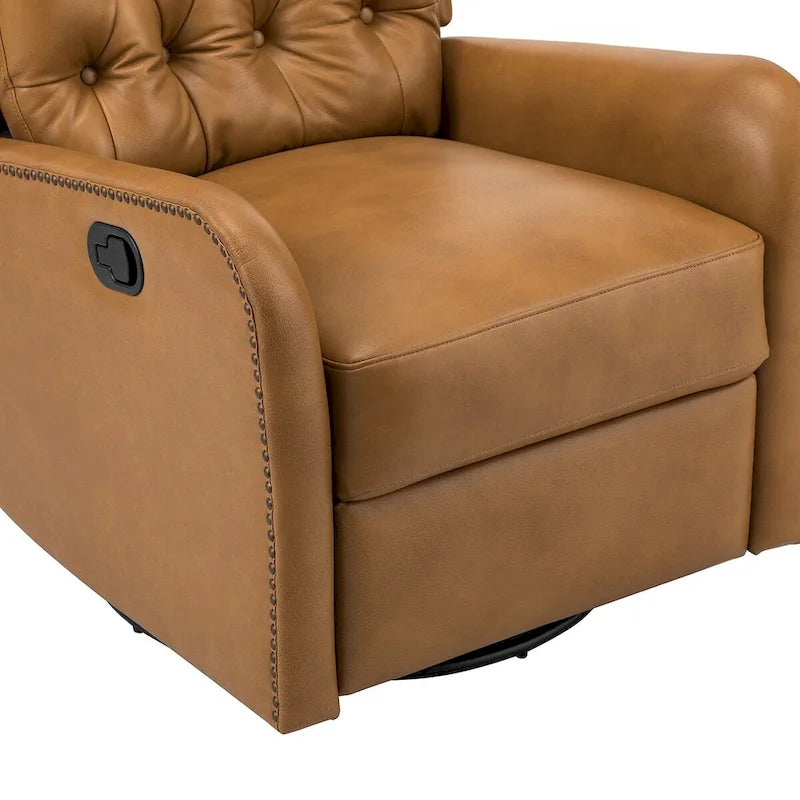 Mid-century Genuine Leather Recliner with Metal Base